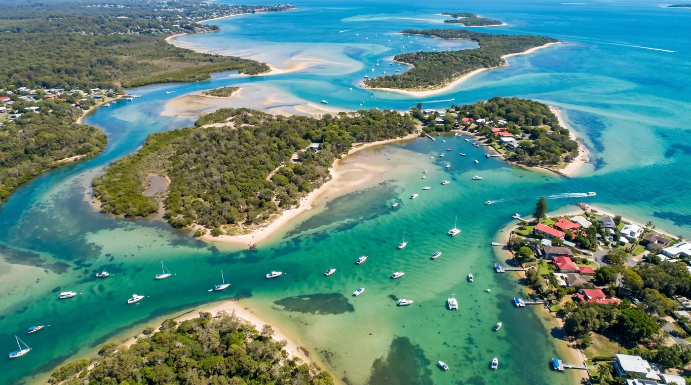 Aerial view of Coochiemudlo Island and the Southern Moreton Bay Islands